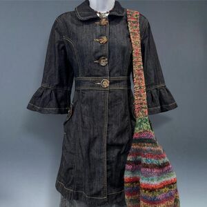 Y2K Twee Preppy Denim Ruffle Cargo Peacoat City Classic Cato Small